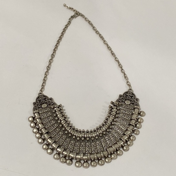 Gypsy Boho Coin Necklace Chunky Vintage Statement Silver Tone - Picture 8 of 9